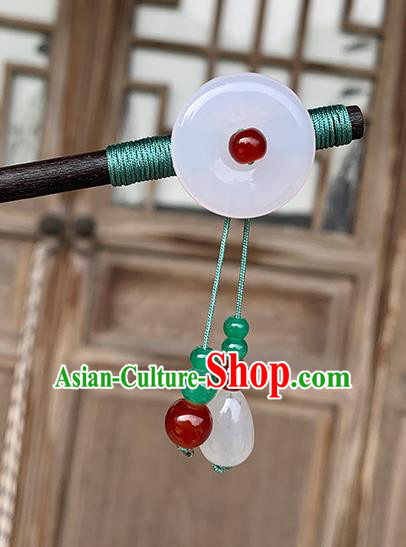 Chinese Classical Cheongsam Jade Ring Hair Clip Hanfu Hair Accessories Handmade Ancient Wood Hairpin for Women