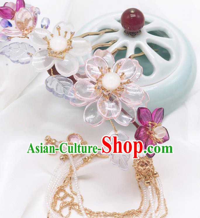 Chinese Classical Crystal Tassel Hair Comb Women Hanfu Hair Accessories Handmade Ancient Princess Flowers Hairpins