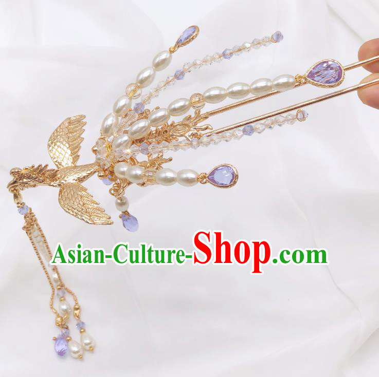 Chinese Classical Court Pearls Tassel Hair Clip Women Hanfu Hair Accessories Handmade Ancient Empress Phoenix Hairpins
