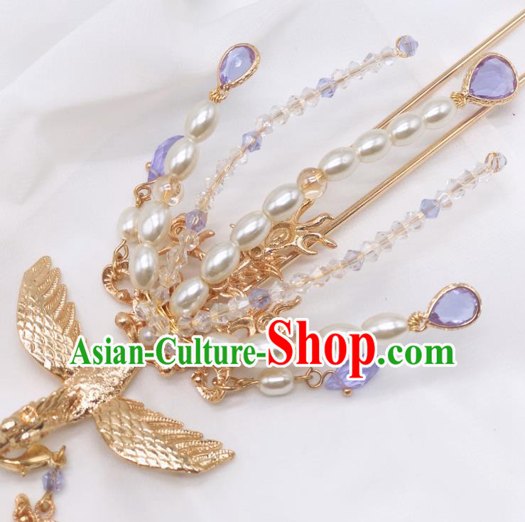 Chinese Classical Court Pearls Tassel Hair Clip Women Hanfu Hair Accessories Handmade Ancient Empress Phoenix Hairpins