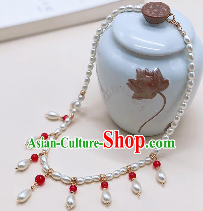 Chinese Classical Hair Clasp Women Hanfu Hair Accessories Handmade Ancient Princess Red Beads Eyebrows Pendant