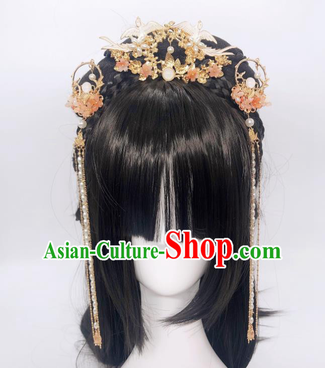 Chinese Classical Birds Hair Crown Women Hanfu Hair Accessories Handmade Ancient Princess Golden Hairpins