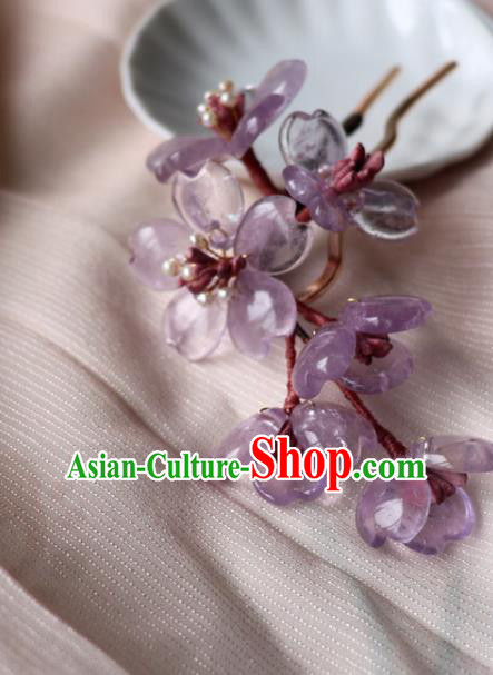 Chinese Classical Song Dynasty Hair Clip Hanfu Hair Accessories Handmade Ancient Princess Purple Sakura Hairpins for Women