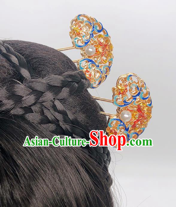 Chinese Classical Blueing Hair Clip Women Hanfu Hair Accessories Handmade Ancient Qing Dynasty Imperial Concubine Hairpins