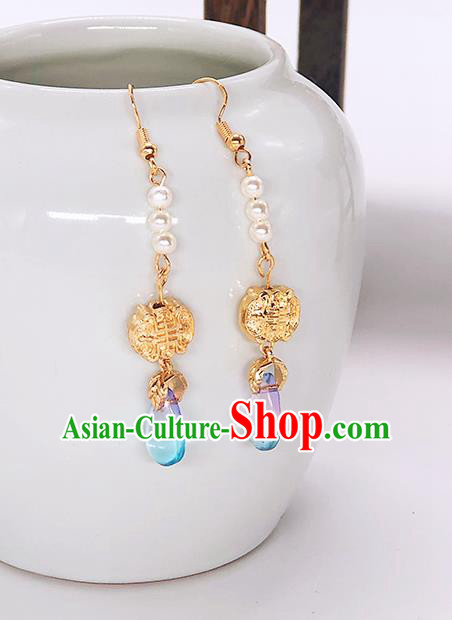 Handmade Chinese Ming Dynasty Ear Accessories Classical Eardrop Ancient Court Women Hanfu Golden Earrings