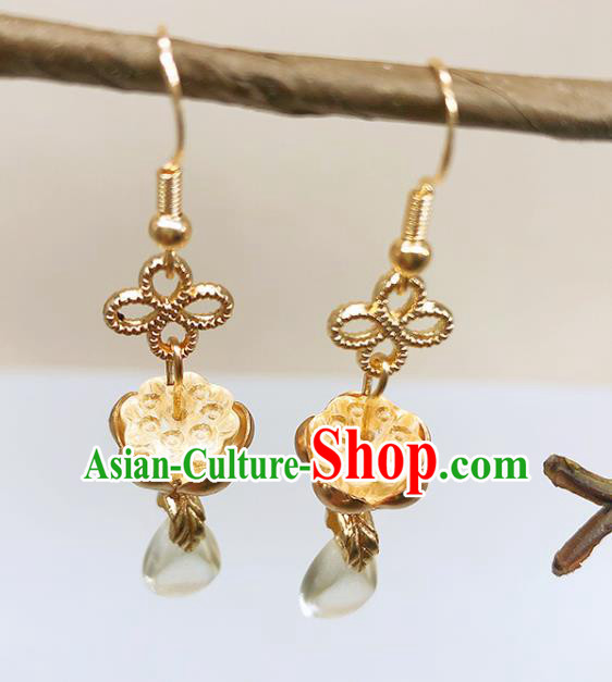 Handmade Chinese Ming Dynasty Golden Lotus Seedpod Ear Accessories Classical Eardrop Ancient Court Women Hanfu Earrings