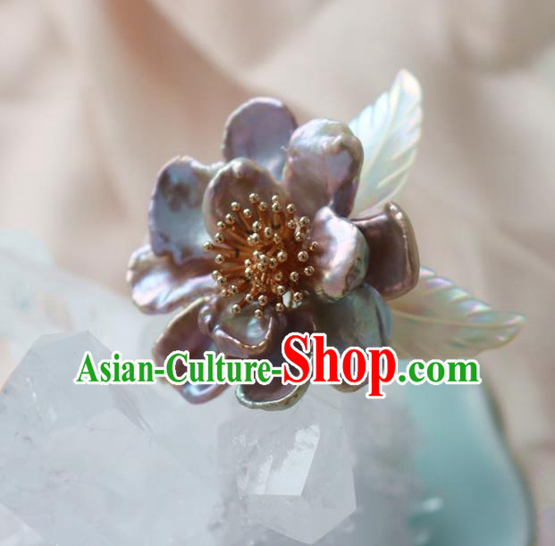 Chinese Classical Grey Camellia Hair Clip Hanfu Hair Accessories Handmade Ancient Princess Shell Hairpins for Women