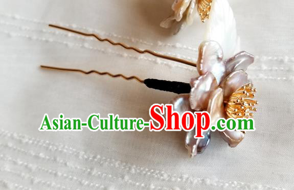 Chinese Classical Grey Camellia Hair Clip Hanfu Hair Accessories Handmade Ancient Princess Shell Hairpins for Women