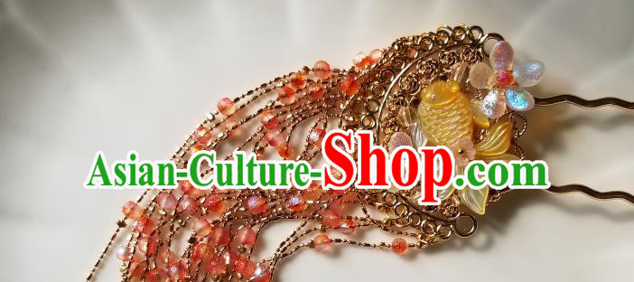 Chinese Classical Beads Tassel Hair Clip Hanfu Hair Accessories Handmade Ancient Song Dynasty Shell Fish Hairpins for Women