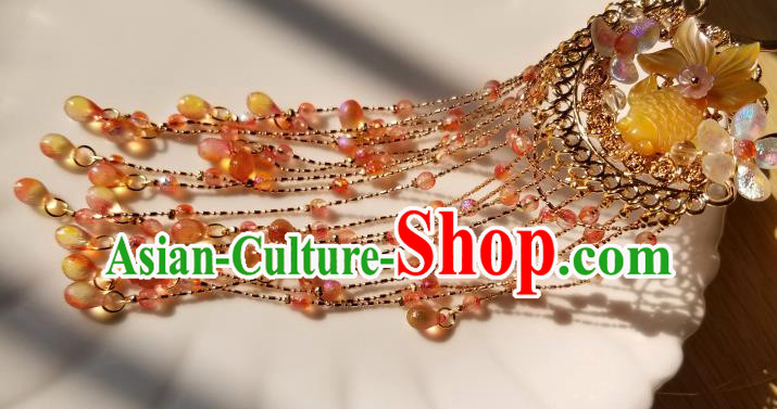 Chinese Classical Beads Tassel Hair Clip Hanfu Hair Accessories Handmade Ancient Song Dynasty Shell Fish Hairpins for Women