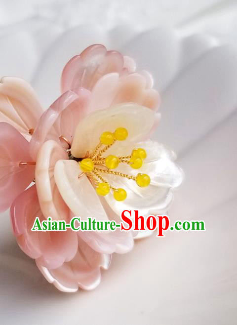 Chinese Classical Pink Shell Peony Hair Clip Hanfu Hair Accessories Handmade Ancient Song Dynasty Hairpins for Women