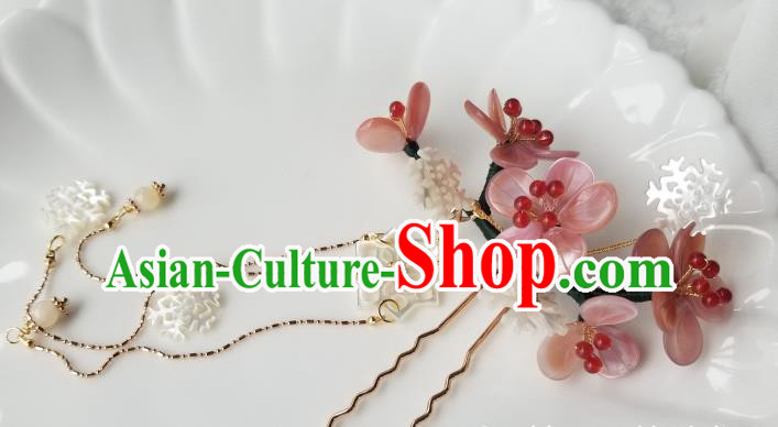 Chinese Classical Plum Blossom Hair Clip Hanfu Hair Accessories Handmade Ancient Song Dynasty Pink Shell Hairpins for Women