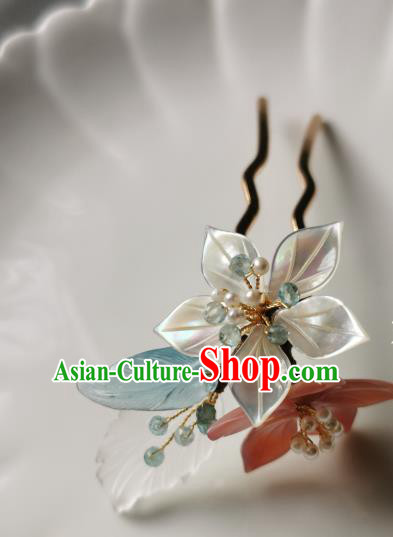 Chinese Classical Shell Sakura Hair Clip Hanfu Hair Accessories Handmade Ancient Song Dynasty Queen Hairpins for Women