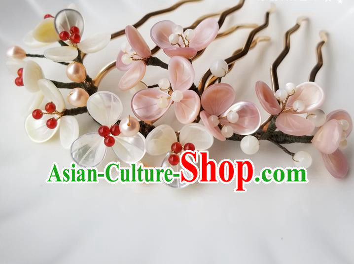 Chinese Classical Pearls Hair Comb Hanfu Hair Accessories Handmade Ancient Queen Shell Flowers Hairpins for Women