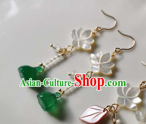 Handmade Chinese Jade Lotus Seedpod Ear Accessories Classical Eardrop Ancient Women Hanfu Shell Earrings