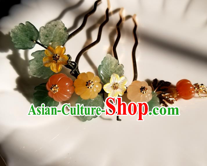 Chinese Classical Pumpkin Hair Comb Hanfu Hair Accessories Handmade Ancient Song Dynasty Empress Jade Hairpins for Women