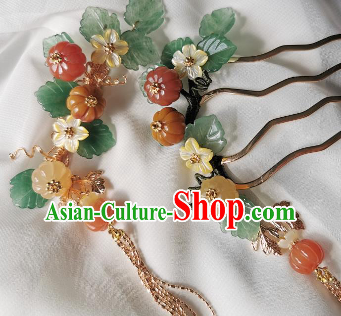 Chinese Classical Pumpkin Hair Comb Hanfu Hair Accessories Handmade Ancient Song Dynasty Empress Jade Hairpins for Women