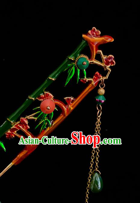 Chinese Classical Cloisonne Hair Clip Hanfu Hair Accessories Handmade Ancient Princess Tassel Hairpins for Women