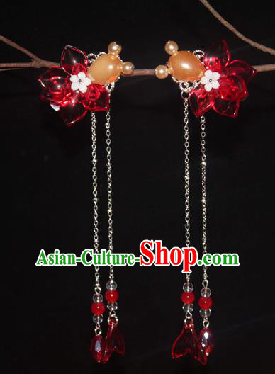 Chinese Classical Red Goldfish Hair Sticks Hanfu Hair Accessories Handmade Ancient Princess Tassel Hair Claws for Women