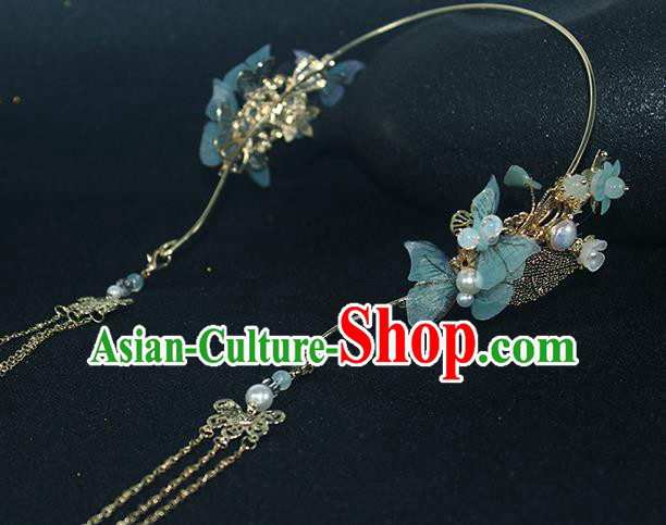 Chinese Classical Silk Butterfly Hair Clasp Hanfu Hair Accessories Handmade Ancient Princess Tassel Hair Crown for Women