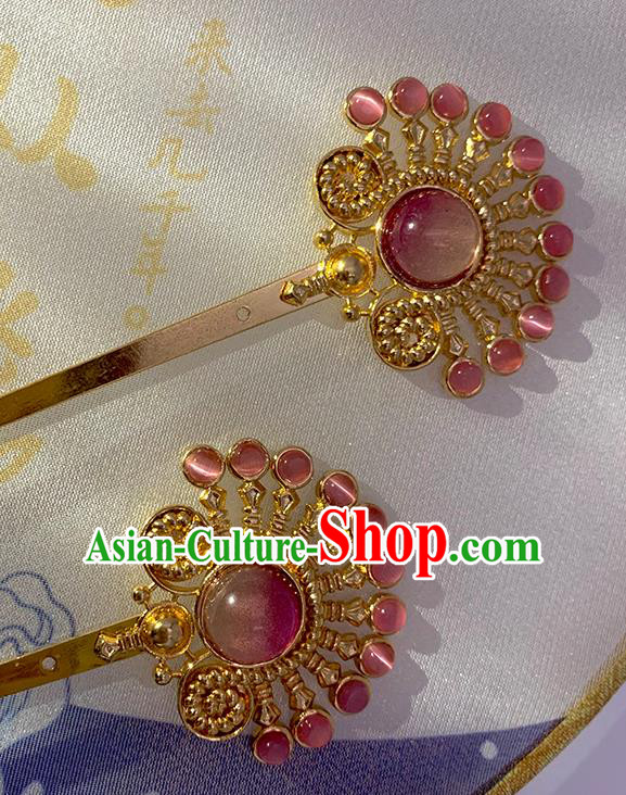 Chinese Classical Crystal Hair Clip Hanfu Hair Accessories Handmade Ancient Princess Golden Hairpin for Women
