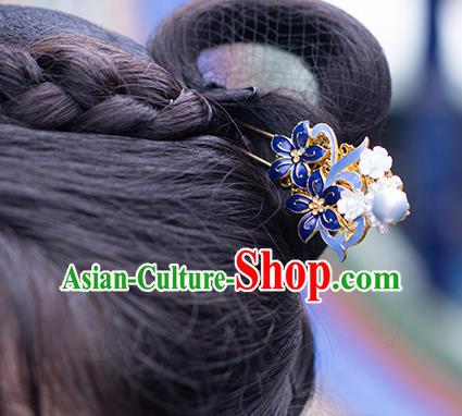 Chinese Classical Cloisonne Flowers Hair Clip Hanfu Hair Accessories Handmade Ancient Princess Pearls Hairpin for Women