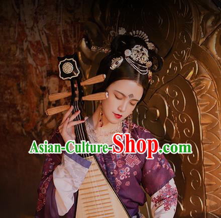 Chinese Ancient Goddess Purple Hanfu Dress Traditional Tang Dynasty Flying Apsaras Dance Half Sleeved Garment Blouse and Skirt Costumes