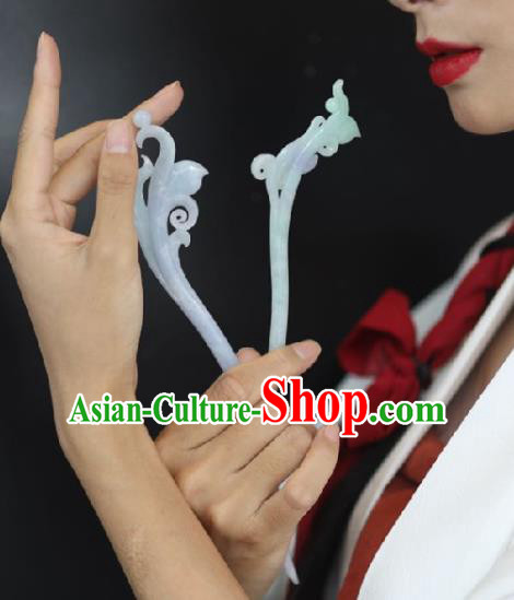 Chinese Classical Court Hair Clips Women Hanfu Hair Accessories Handmade Ancient Tang Dynasty Empress Jade Phoenix Hairpins