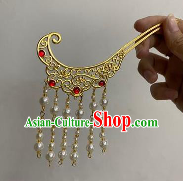 Chinese Classical Court Beads Tassel Hair Clip Women Hanfu Hair Accessories Handmade Ancient Tang Dynasty Golden Hairpins