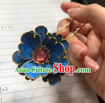 Chinese Classical Ancient Ming Dynasty Empress Hair Clip Women Hanfu Hair Accessories Handmade Blueing Peony Hairpins
