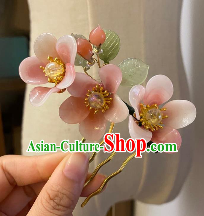 Chinese Classical Pink Plum Hair Comb Women Hanfu Hair Accessories Handmade Ancient Ming Dynasty Princess Flowers Hairpin