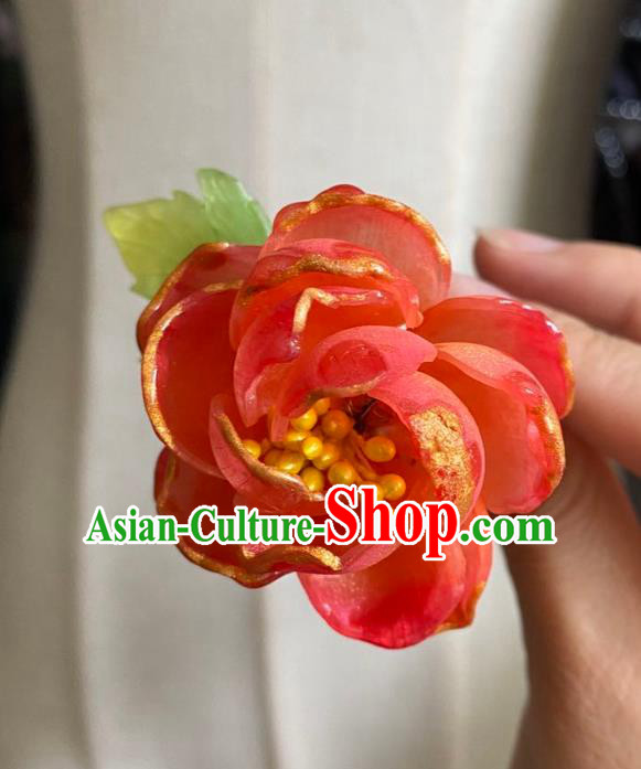 Chinese Ancient Palace Lady Flower Hairpin Hanfu Hair Accessories Handmade Red Rose Hair Clip