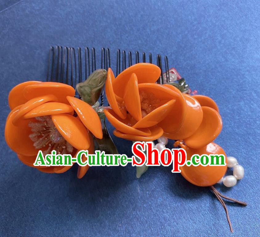 Chinese Classical Orange Plum Hair Comb Women Hanfu Hair Accessories Handmade Ancient Song Dynasty Princess Flowers Hairpin