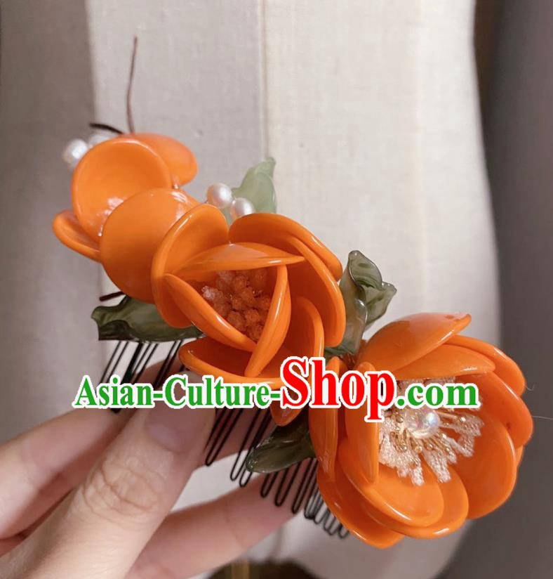Chinese Classical Orange Plum Hair Comb Women Hanfu Hair Accessories Handmade Ancient Song Dynasty Princess Flowers Hairpin