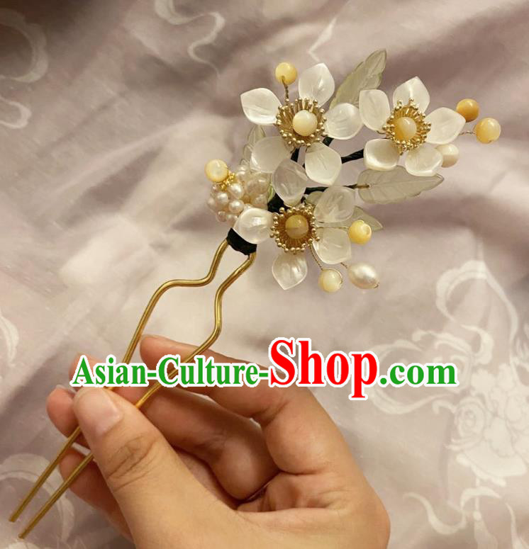 Chinese Classical White Plum Hair Clip Women Hanfu Hair Accessories Handmade Ancient Song Dynasty Princess Hairpin