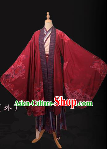 Chinese Ancient Royal Princess Hanfu Dress Traditional Apparels Costumes Han Dynasty Empress Garment Red Cloak Blouse and Skirt Full Set