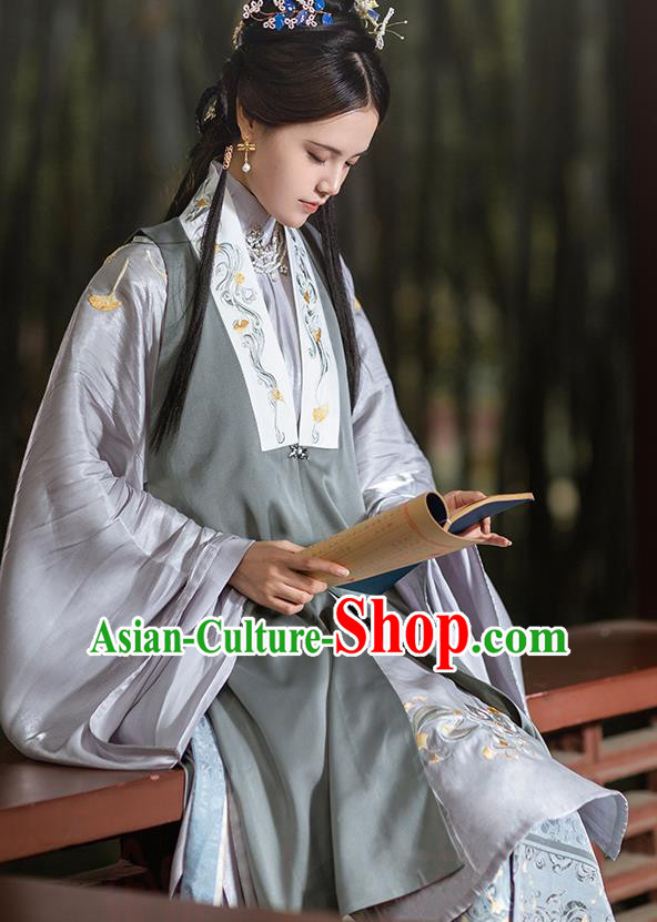 Chinese Ancient Rich Female Hanfu Apparels Traditional Costumes Ming Dynasty Noble Women Garment Long Vest Gown and Skirt Complete Set