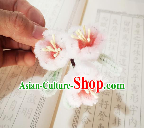 Chinese Ancient Princess Pink Velvet Plum Flowers Hairpins Hair Accessories Handmade Qing Dynasty Palace Lady Hair Stick