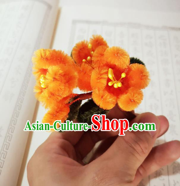 Chinese Ancient Princess Orange Velvet Hairpins Hair Accessories Handmade Qing Dynasty Palace Lady Plum Blossom Hair Stick