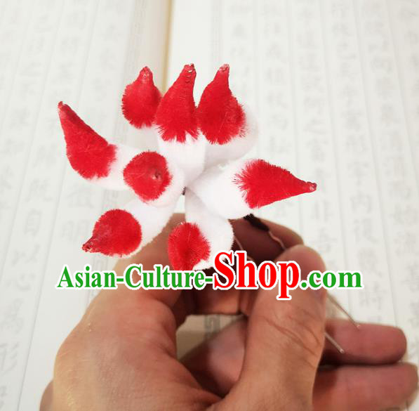 Chinese Ancient Princess Red Velvet Fox Tail Hairpins Hair Accessories Handmade Qing Dynasty Palace Lady Hair Stick