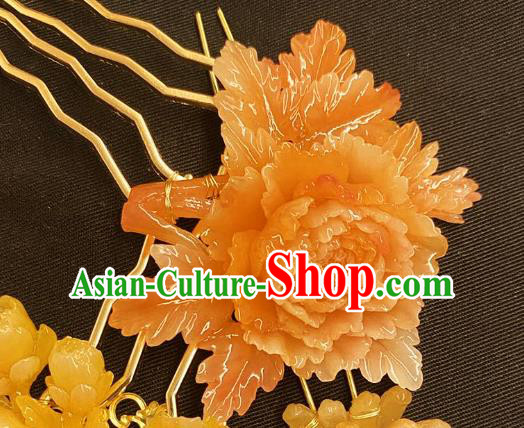 Chinese Ancient Princess Peony Hairpins Hair Accessories Handmade Kimono Courtesan Flower Hair Comb