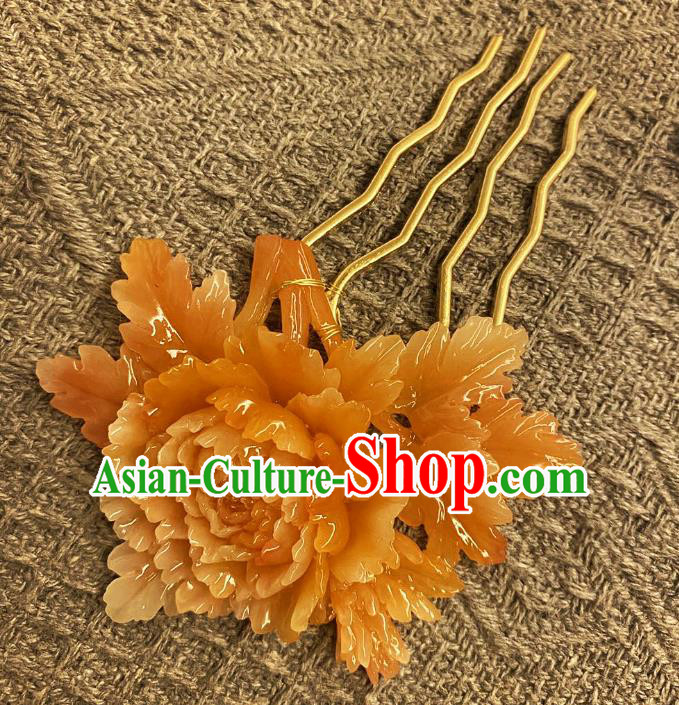 Chinese Ancient Princess Peony Hairpins Hair Accessories Handmade Kimono Courtesan Flower Hair Comb