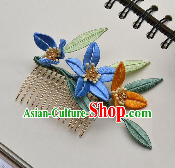 Chinese Ancient Princess Hairpins Hair Accessories Handmade Song Dynasty Silk Flowers Hair Comb