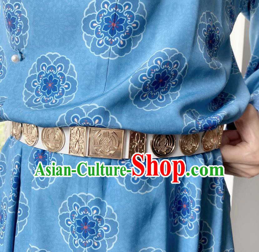 Chinese Classical Ancient Hanfu White Leather Belt Tang Dynasty Swordsman Waistband Accessories