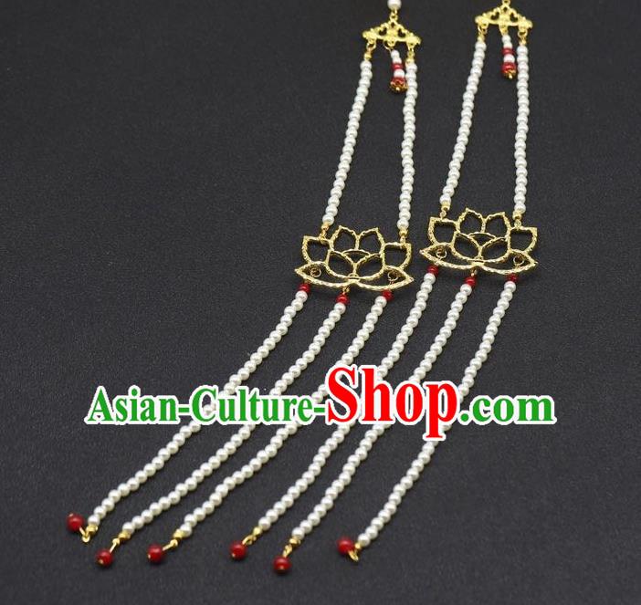 Chinese Ancient Empress Golden Phoenix Hairpins Hair Accessories Handmade Ming Dynasty Lotus Tassel Hair Stick