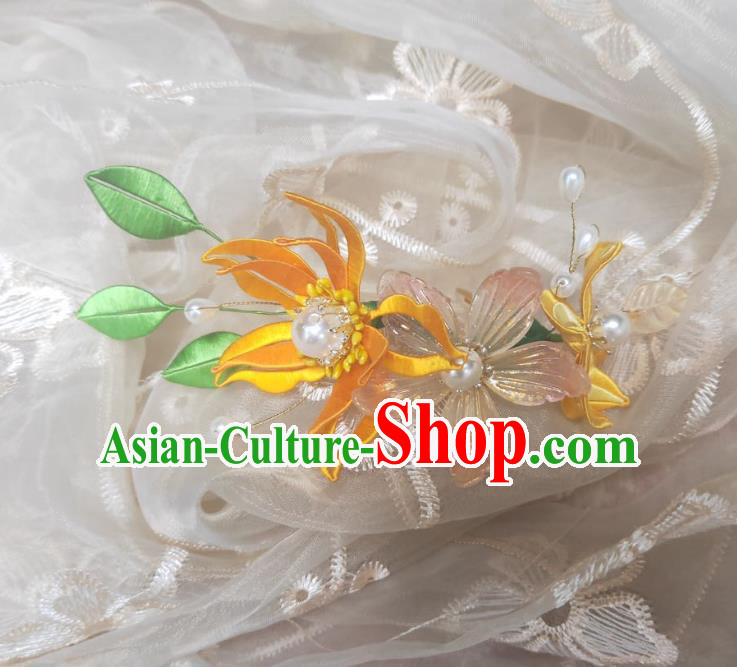 Chinese Ancient Princess Hairpins Hair Accessories Handmade Hanfu Golden Silk Flower Hair Stick