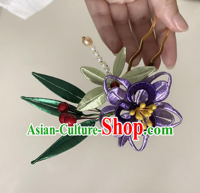 Chinese Ancient Princess Pearls Dragonfly Hairpins Hair Accessories Handmade Hanfu Silk Flower Hair Stick