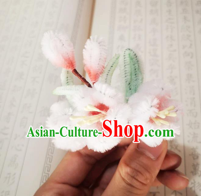 Chinese Ancient Princess Pink Velvet Hairpins Hair Accessories Handmade Qing Dynasty Court Lady Plum Blossom Hair Stick