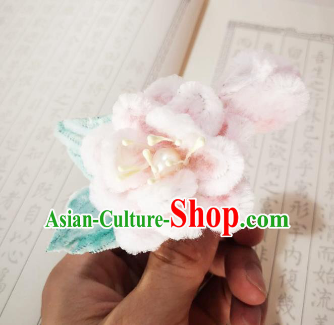 Chinese Ancient Princess Pink Velvet Peach Blossom Hairpins Hair Accessories Handmade Qing Dynasty Court Lady Hair Stick
