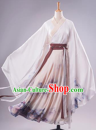 Chinese Ancient Swordsman Hanfu Apparels Traditional Costumes Jin Dynasty Prince Garment Cape Shirt and Skirt for Men